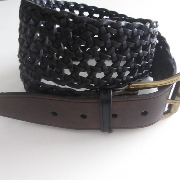 Talbots Wide Woven Leather Belt, Two-Tone Black and Brown - Picture 7 of 12